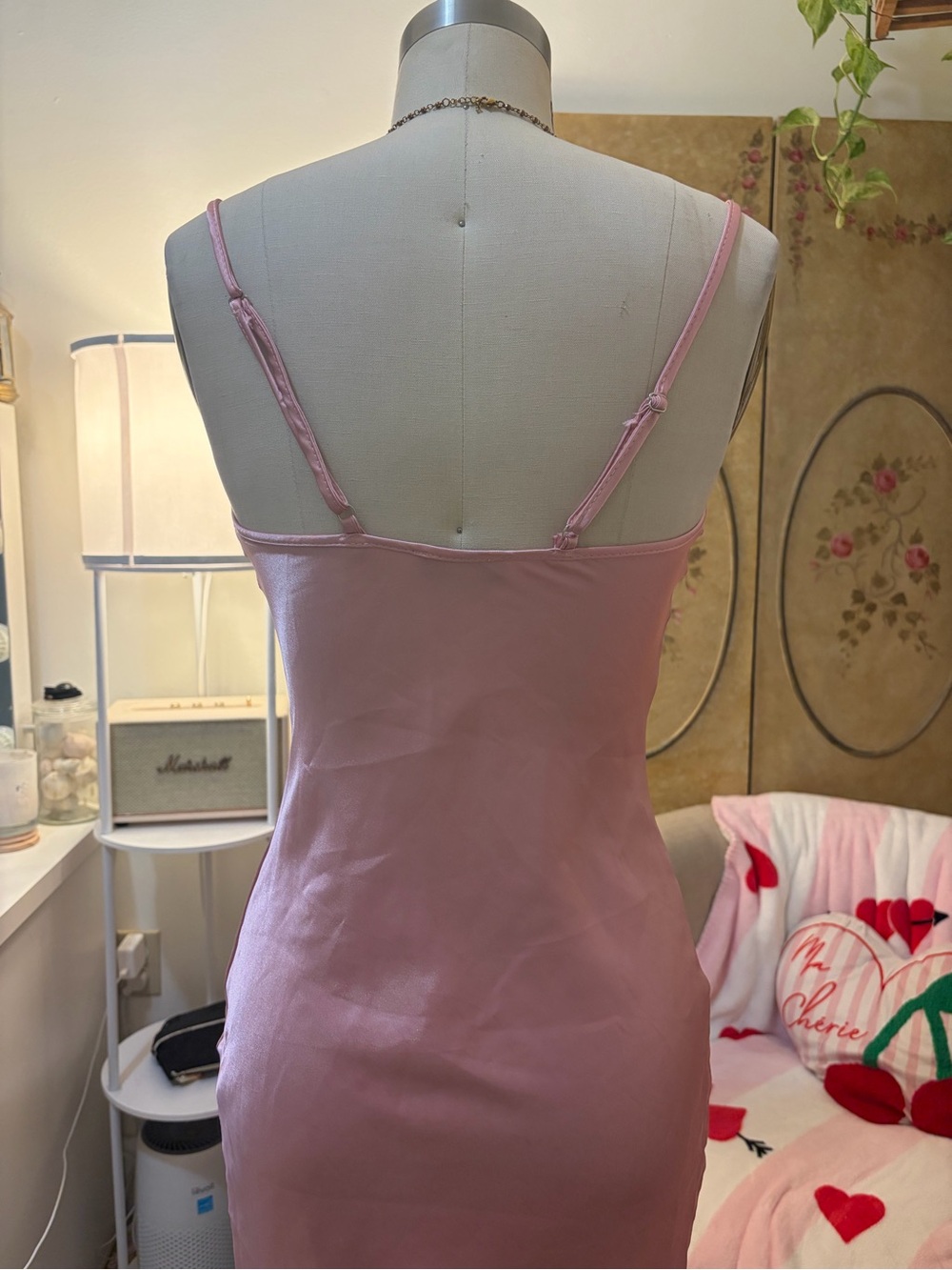 bebe Pink Satin Slip Top with Cowl Detail - Picture 2 of 3